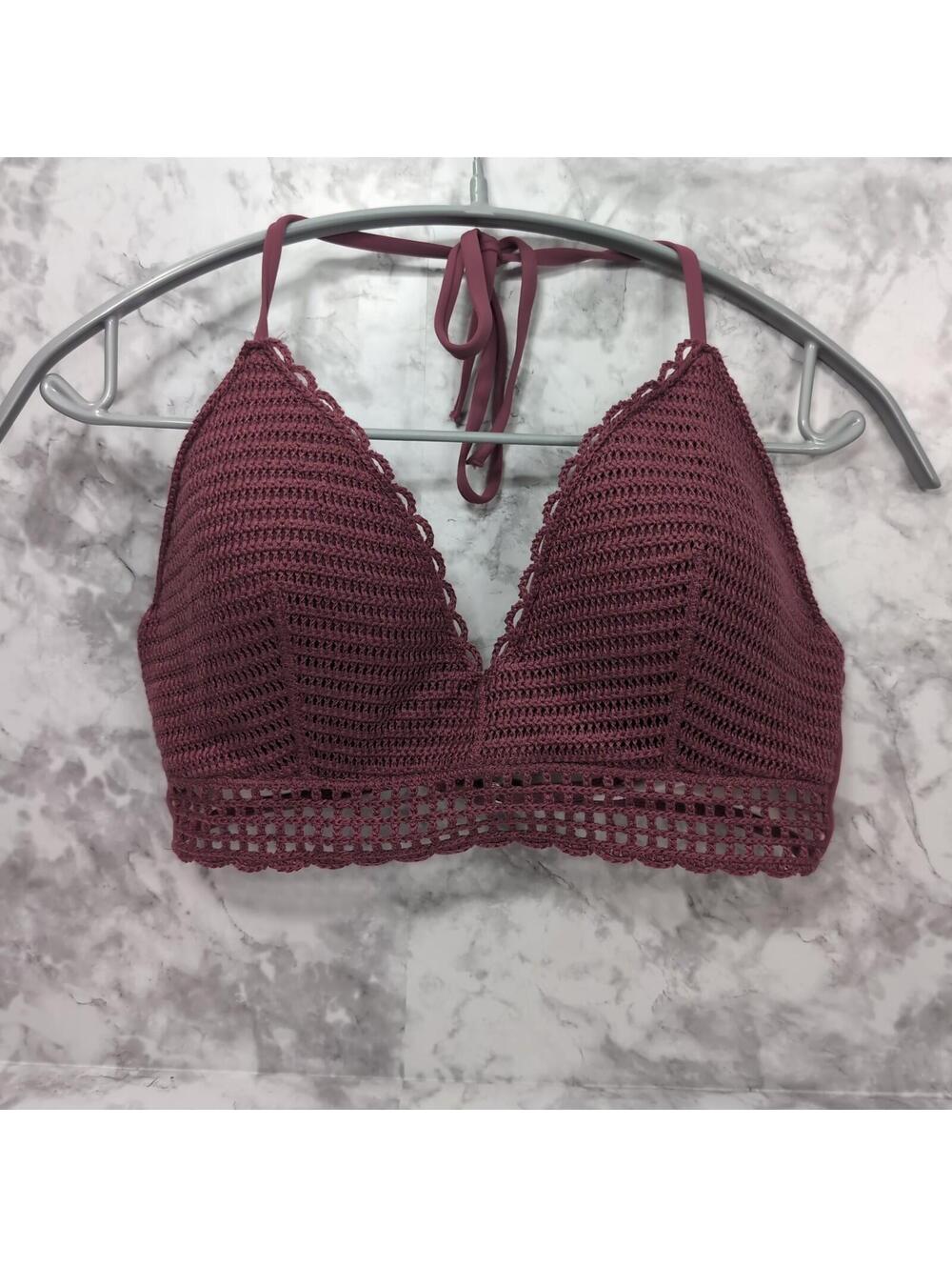Shade & Shore Crochet Underwire Bikini Top Size 34C Mauve